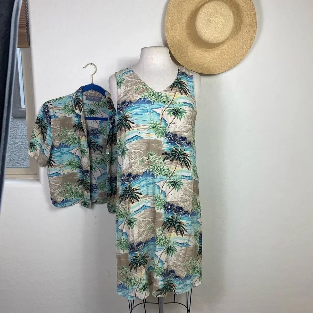 Vintage Carol Anderson 2 piece Aloha Hawaiian dress and matching shirt